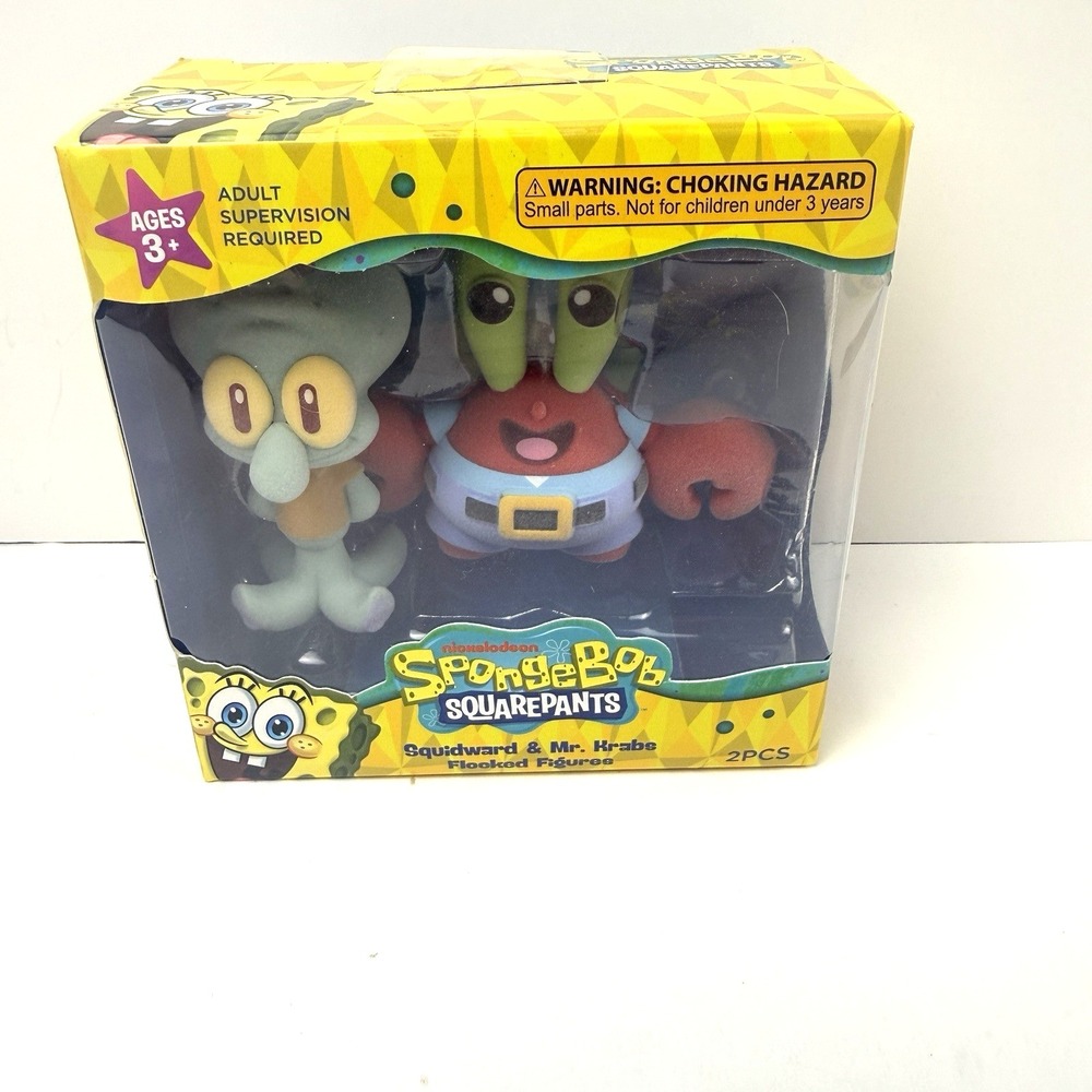 Nickelodeon SpongeBob SquarePants Flocked Figures Squidward Mr. Krabs Set 02 NIB